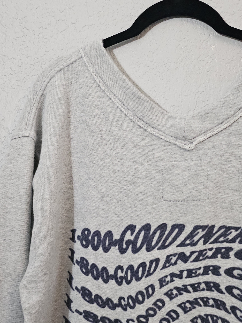 aerie Light Grey V-Neck Sweatshirt w/ 'Good Energy' Graphic Womens XS Oversized - Picture 10 of 11